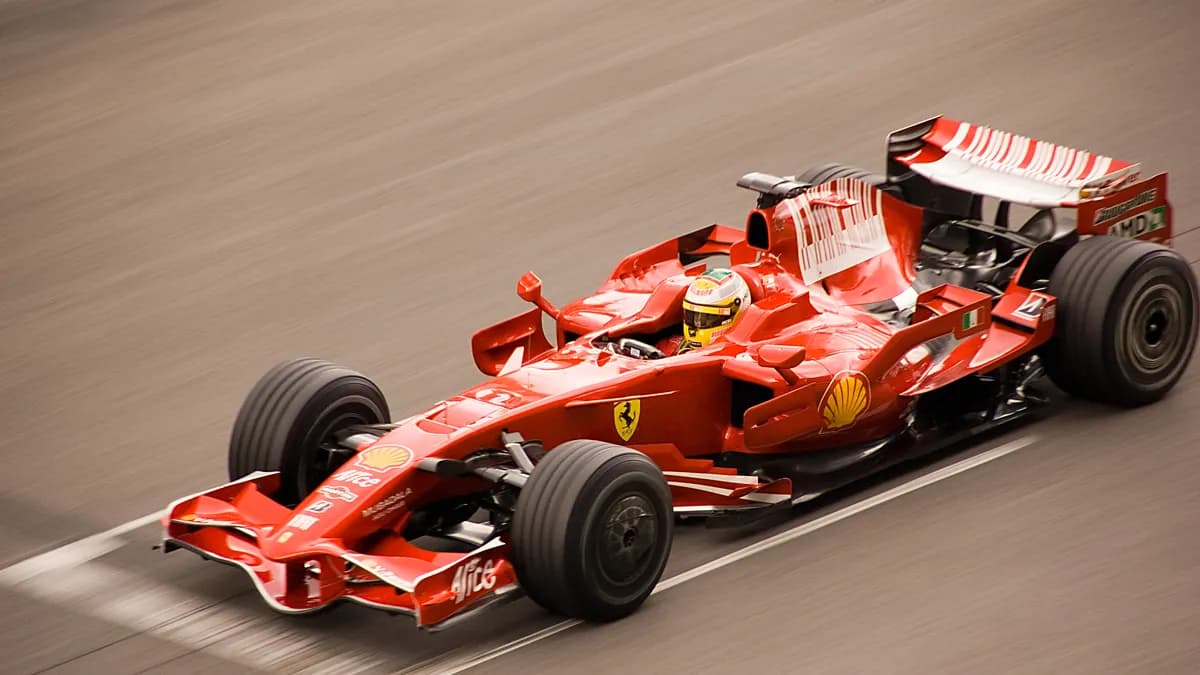 A Formula 1 car at speed on the circuit